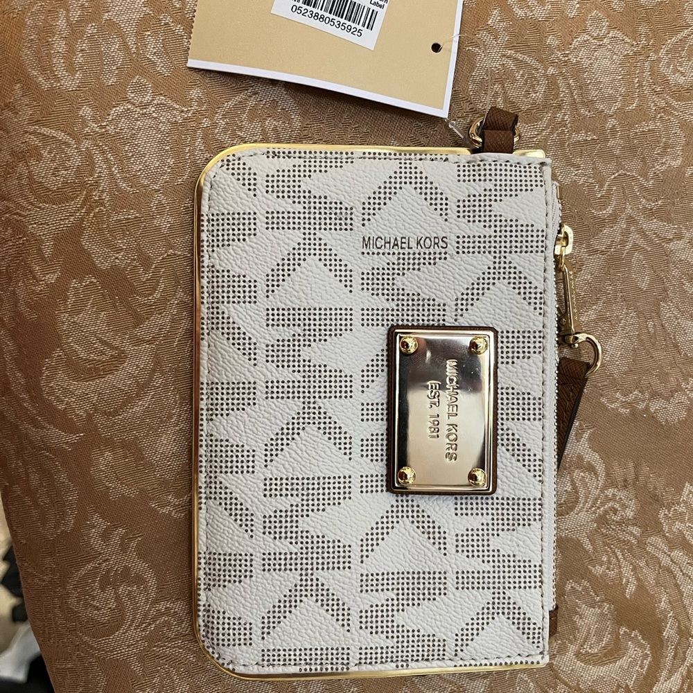 Michael Kors Vanilla and Gold Wristlet